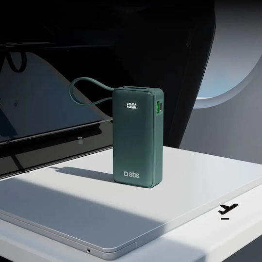 SBS Power Bank 10000mAh 22.5W με Θύρα USB-A και Θύρα USB-C Power Delivery Γαλάζιο