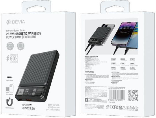 Devia MagSafe Power Bank 10000mAh 22.5W mit USB-A Ausgangsanschlüsse Power Delivery Grau