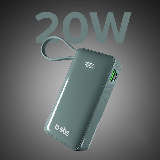 SBS Power Bank 10000mAh 22.5W με Θύρα USB-A και Θύρα USB-C Power Delivery Γαλάζιο