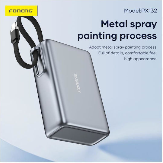 Foneng PX132 Power Bank 20000mAh 65W with USB-A and USB-C Power Delivery Silver