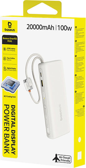 Baseus EnerFill FC41 Външна Батерия 20000mAh 100W с USB-A Изходен Порт и USB-C Изходен Порт Power Delivery Бежов