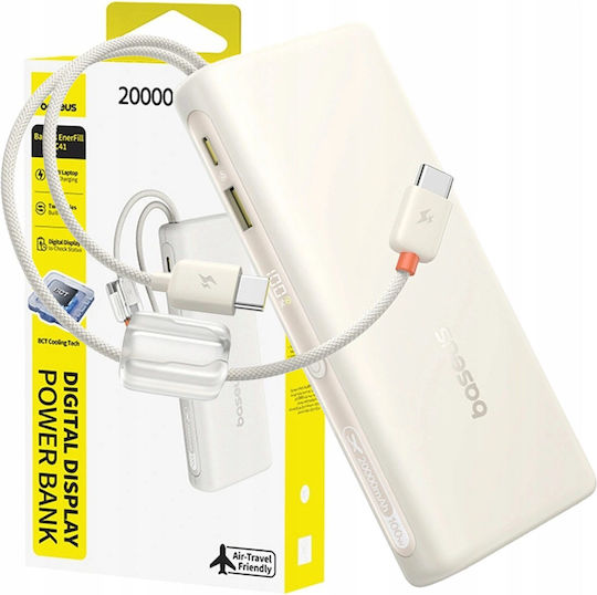 Baseus EnerFill FC41 Външна Батерия 20000mAh 100W с USB-A Изходен Порт и USB-C Изходен Порт Power Delivery Бежов