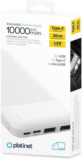 Platinet PL0407 Power Bank 10000mAh με 2 Θύρες USB-A Λευκό