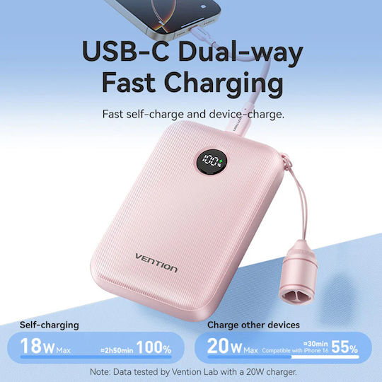 Vention FKAL0-C Power Bank 10000mAh 22.5W With USB-A Output Port And USB-C Power Delivery Output Port Light Blue