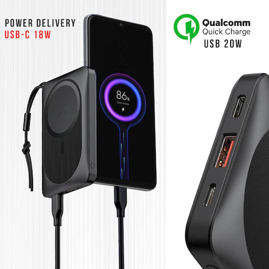 Swissten MagSafe Power Bank 10000mAh 20W with USB-A Output Port and 2 USB-C Output Ports Black