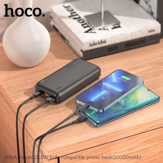 Hoco J101A Astute Power Bank 20000mAh 20W με 2 Θύρες USB-A και Θύρα USB-C Power Delivery / Quick Charge Μαύρο