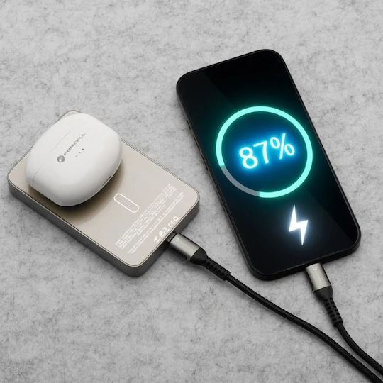 Forcell F-Energy F5K8 MagSafe Power Bank 5000mAh 15W mit USB-C Ausgangsanschlüsse Power Delivery / Schnellladung Beiges