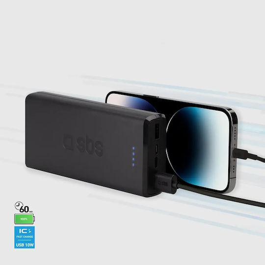 SBS Fast Power Bank 20000mAh με 2 Θύρες USB-A Μαύρο
