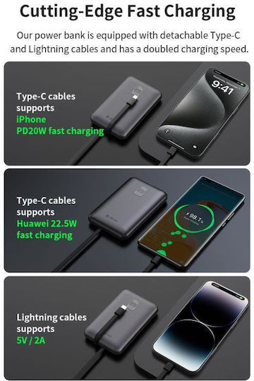 Devia EP202 Mini Power Bank 10000mAh 22.5W Ladeleistung Silber