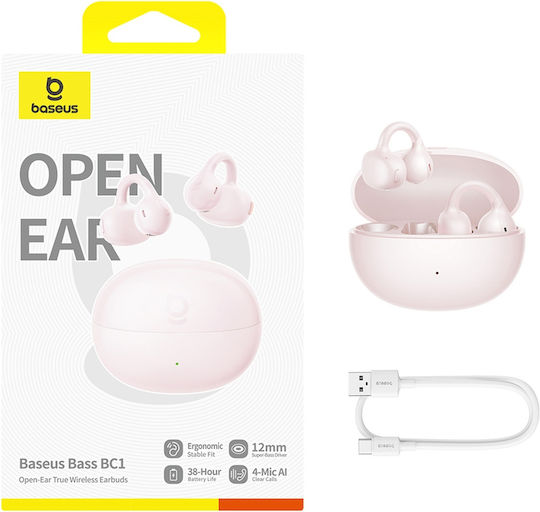 Baseus BC1 Open Ear Bluetooth Безжични Слушалки с Калъф за Зареждане Розови