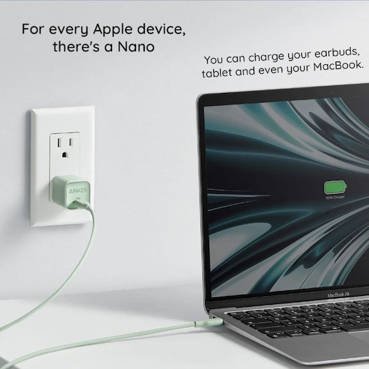 Anker Φορτιστής Χωρίς Καλώδιο GaN με Θύρα USB-C 30W Power Delivery Λευκός (Nano III)