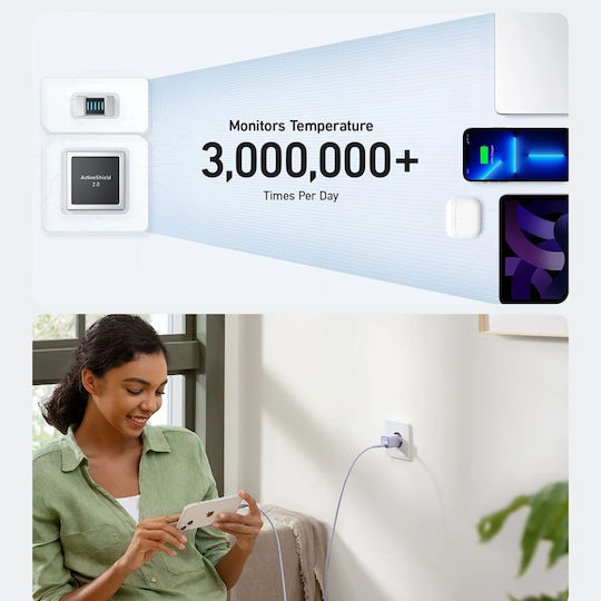 Anker Φορτιστής Χωρίς Καλώδιο GaN με Θύρα USB-C 30W Power Delivery Λευκός (Nano III)