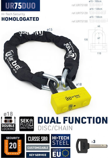 Urban U-lock 150cm Motorcycle Anti-Theft Chain with Lock