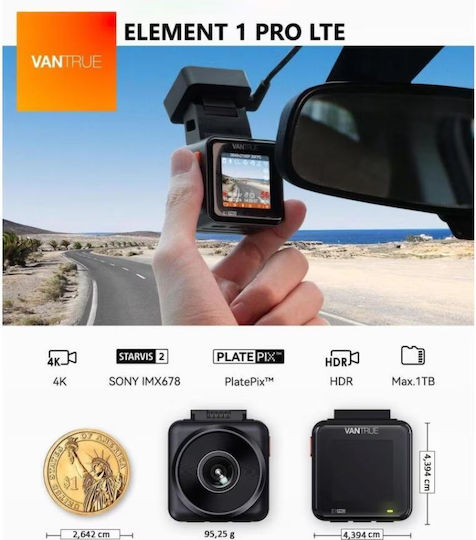 Vantrue E1 Pro Κάμερα DVR Αυτοκινήτου 4K με Οθόνη Wi-Fi, GPS