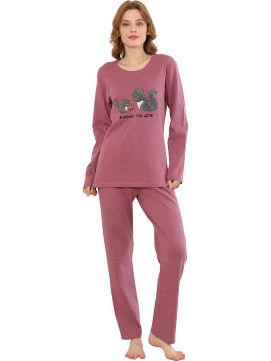 Boyraz Winter Damen Schlafanzug-Set mit Rosenmuster