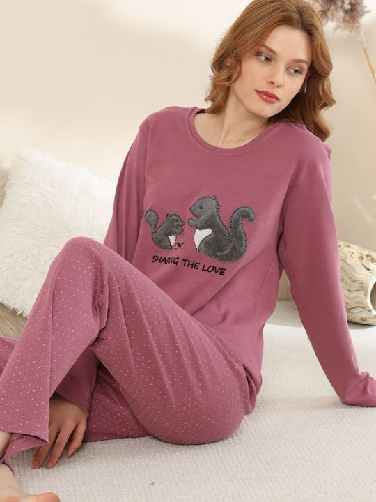 Boyraz Winter Damen Schlafanzug-Set mit Rosenmuster