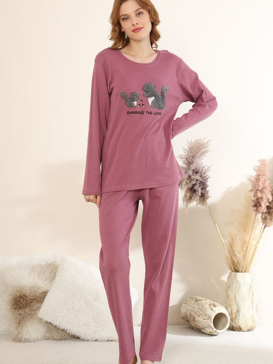 Boyraz Winter Damen Schlafanzug-Set mit Rosenmuster