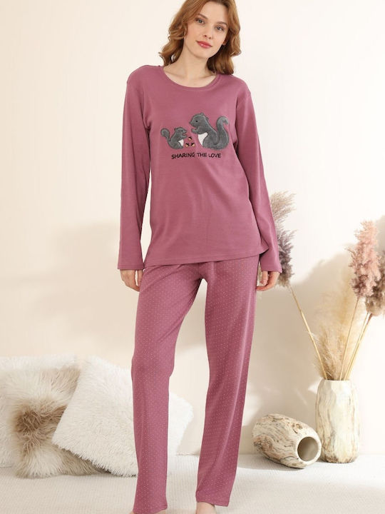 Boyraz Winter Damen Schlafanzug-Set mit Rosenmuster