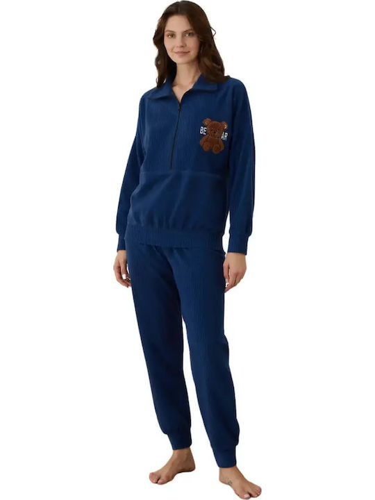 Boyraz Winter Women's Cotton Blue Pyjama Set