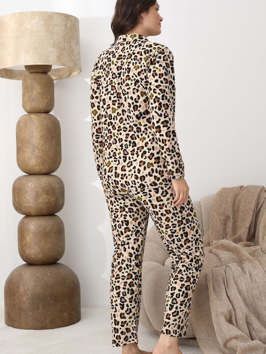 Boyraz Winter Damen Schlafanzug-Set Leoparden