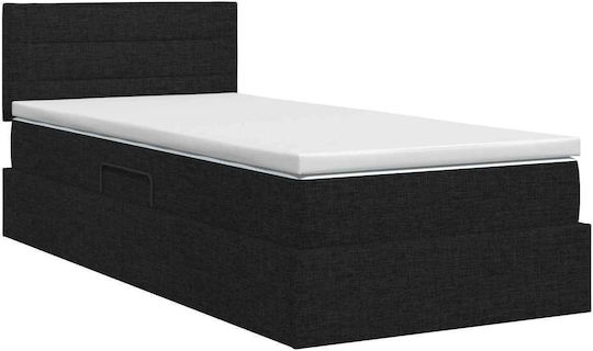 Wandbett Einzel mit Stoff Schwarz mit Lattenrost & Matratze 90x200cm
