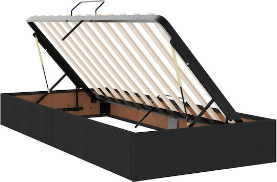 Wandbett Einzel mit Stoff Schwarz mit Lattenrost & Matratze 90x200cm