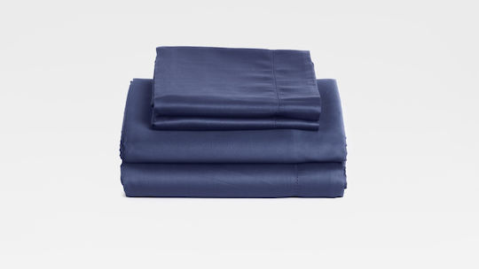 Valeria Home Set Huse Pentru Pilote 200x220cm Dublu Cu 2 Fețe De Pernă & 1 Cearșaf Albastru Închis