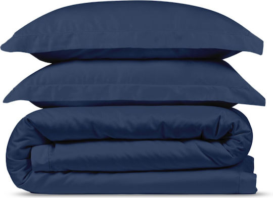 Valeria Home Set Huse Pentru Pilote 200x220cm Dublu Cu 2 Fețe De Pernă & 1 Cearșaf Albastru Închis