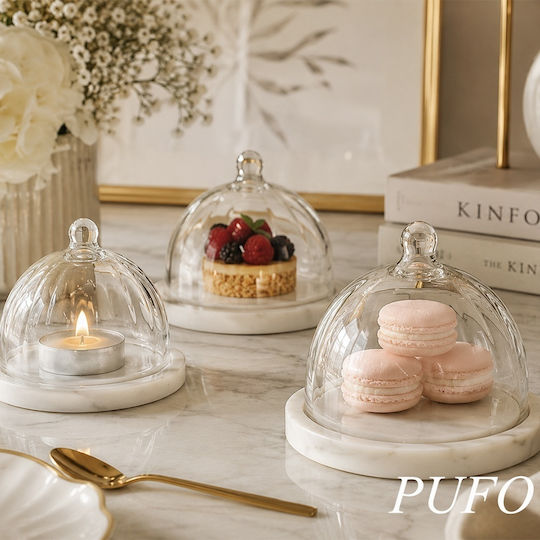 Glass Cake Stand with Lid White 13.5x13.5x10cm