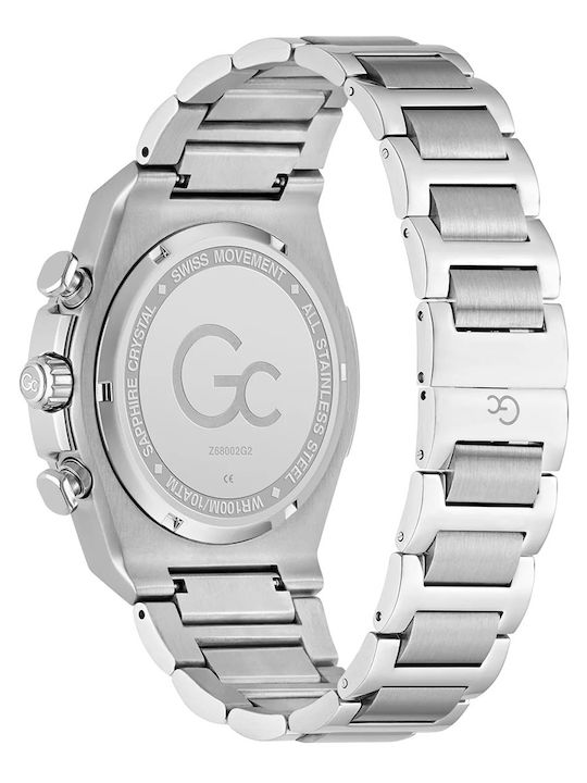 GC Watches Ανδρικό Ρολόι 45mm Χρονογράφος Μπαταρίας με Ασημί Μεταλλικό Μπρασελέ