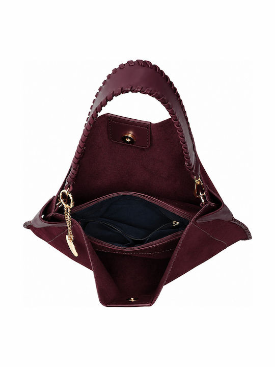 Fabric Women's Shoulder Crossbody Bag Suede Burgundy