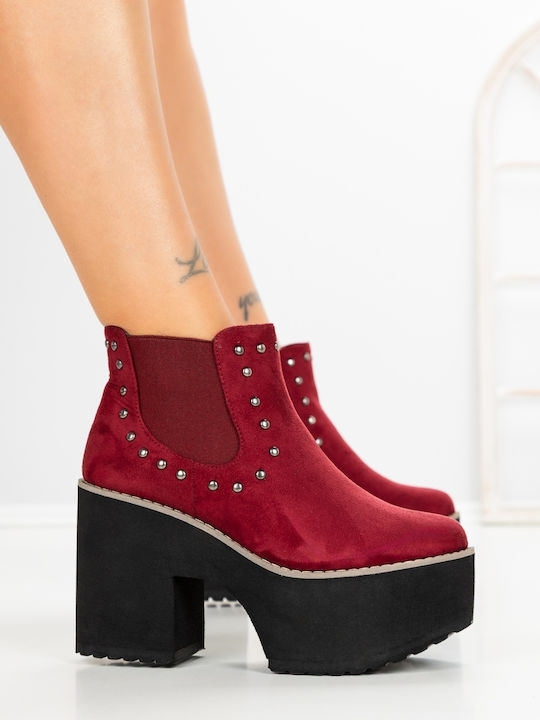 Ghete Dama Până la Gleznă cu Toc Înalt Burgundy