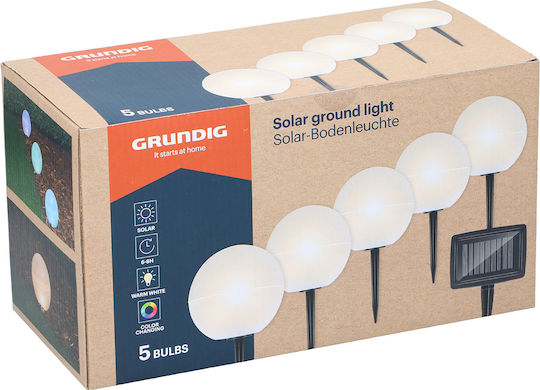 Grundig Σετ 5 Καρφωτά Ηλιακά Φωτιστικά Ρυθμιζόμενο Λευκό με Φωτοκύτταρο IP44