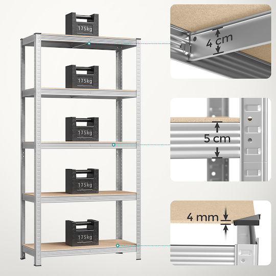 Songmics Ραφιέρα Dexion 90x40x180εκ. με 5 Ράφια Συνολικής Αντοχής 875kg