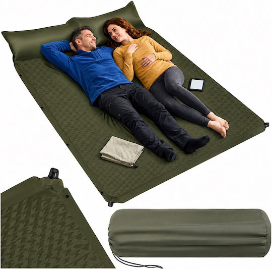 Saltea Camping Auto-umflabilă Dublă 186x130cm Grosime 3cm Kaki