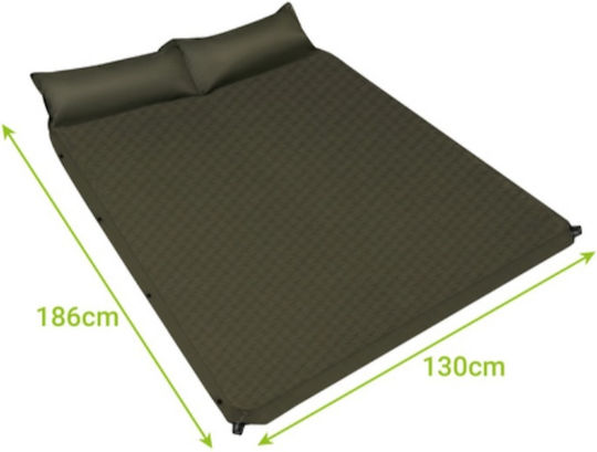 Saltea Camping Auto-umflabilă Dublă 186x130cm Grosime 3cm Kaki