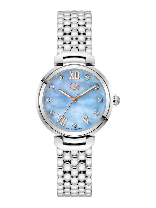 GC Watches Damenuhr 34mm Batterie mit Silber Metall-Armband GC Watches Damenuhr 34mm Batterie mit Silber Metall-Armband