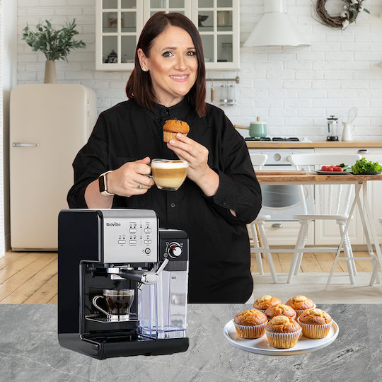 Breville Prima Latte II Μηχανή Espresso Πίεσης 19bar για Cappuccino Black/Silver VCF108X-01