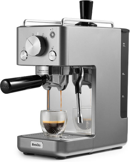Breville Slimline Barista Manual Espresso Machine 15bar Pressure for Cappuccino Silver VCF185X-01