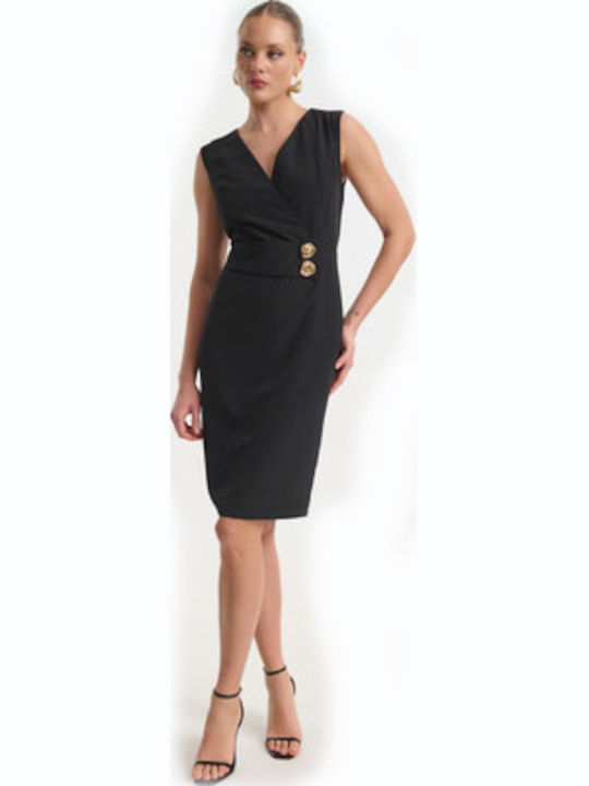 Rochie de Vară Midi de Seară Rochie-cămașă Wrap-Around Neagră