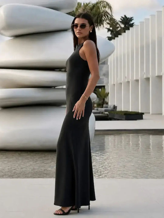 Лятна Maxi За Вечерно Излизане Рокля Сатен Черна