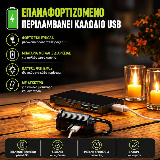 Αξεσουάρ Φωτισμού Led Επαναφορτιζόμενο για Camping Αδιάβροχο Λευκό