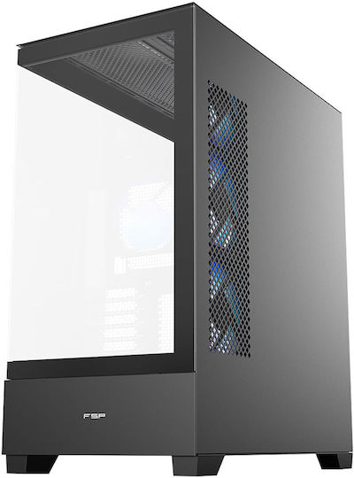 FSP/Fortron M370 Gaming Midi Tower Computer Case with Side Window and ARGB Lighting Black