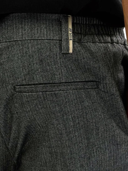 Men's Elastic Tapered Trousers Grey- White