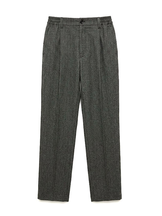 Men's Elastic Tapered Trousers Grey- White