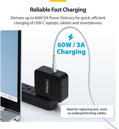 StarTech USB 2.0 Video Cable USB-C male - USB-C 60W PD Λευκό 3m USB2CC3MNCBRWH