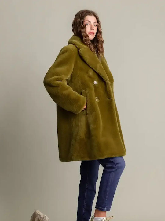 Дамско Палто Ginger Yellow с Пухени Детайли