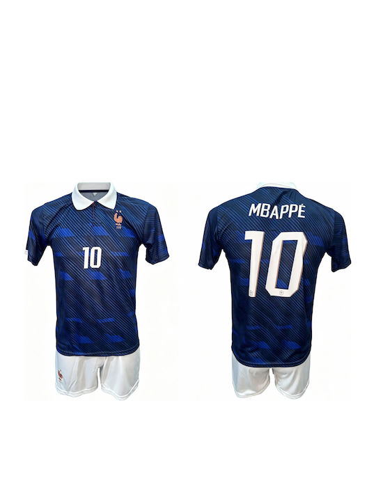 Kids Football Kit Mbappe France National Team Collar Blue White Shorts 170826-03