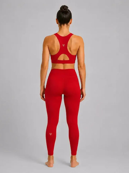 Training Women's Set with Full-Length Leggings High Waist Sporting Red