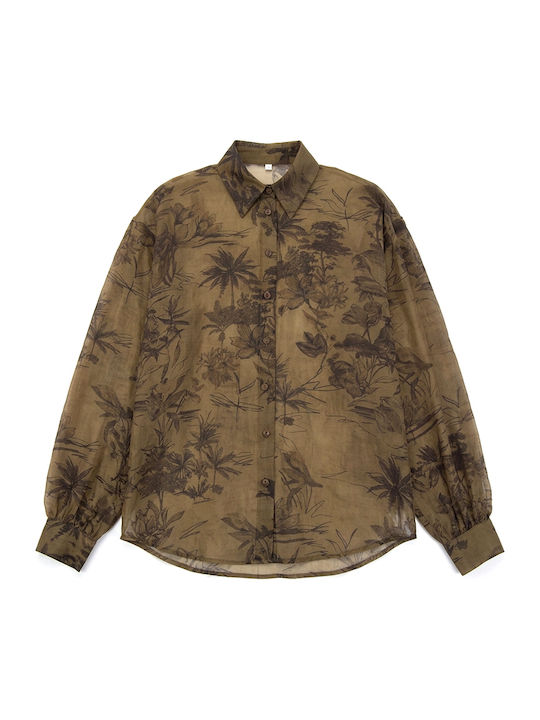 Long Sleeve Women's Shirt Camel Brown